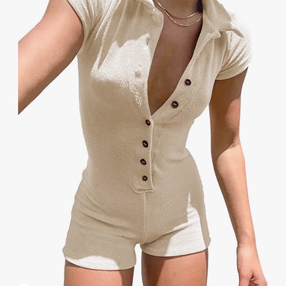 Front Short Sleeve One Piece Romper Playsuit Bodysuit
